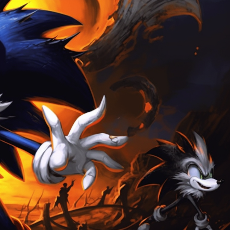Sonic and Tails depicted as frightening fiends, set in a hauntingly vibrant color palette with supernatural elements. spooky sonic and tails matching pfp pfp for discord.