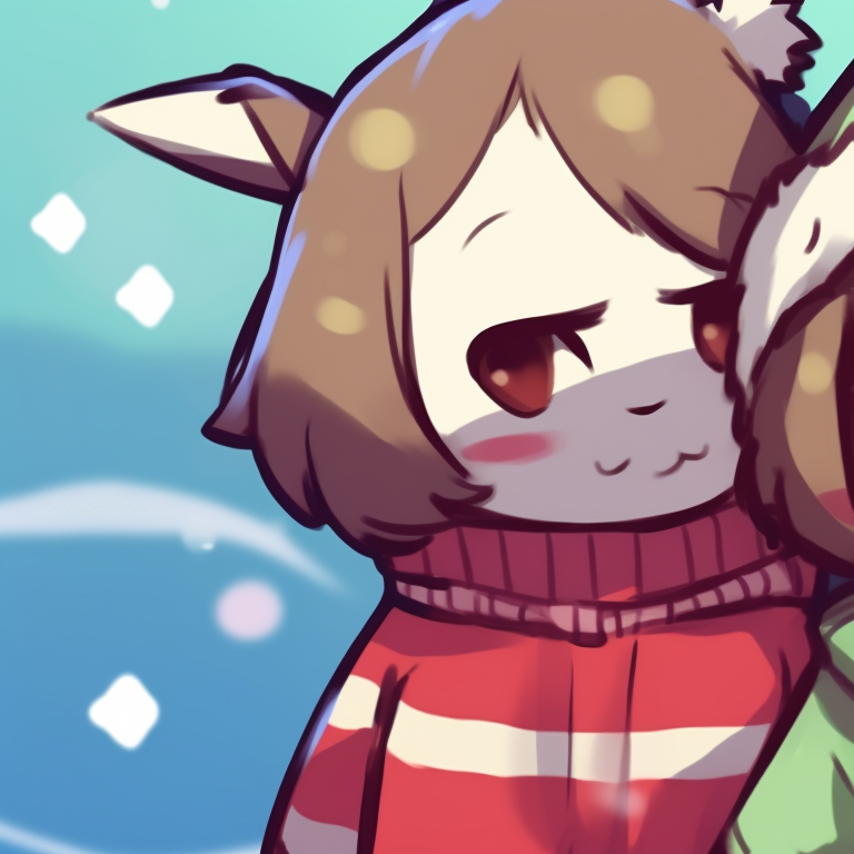 Asriel in the snow, fur details and serene expression, holding a glowing lantern. matching asriel christmas pfp designs pfp for discord.