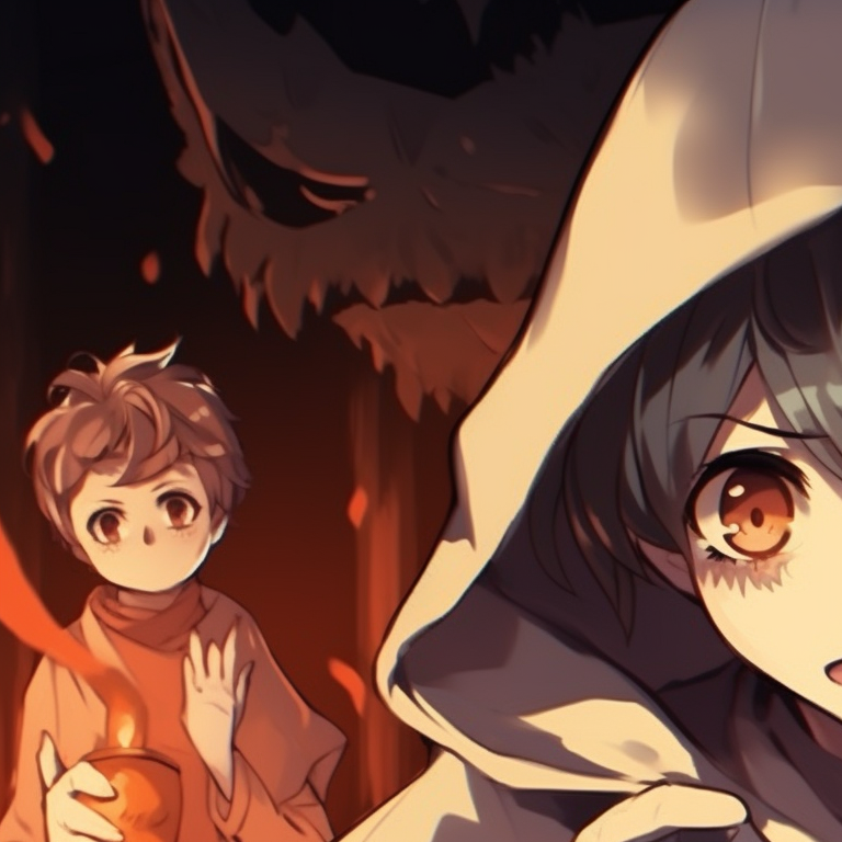 Five friends gathered around carvings pumpkins, casual outfits paired with witch caps, and warm light emanating from the pumpkins. top matching pfp ideas for 5 friends halloween theme pfp for discord.