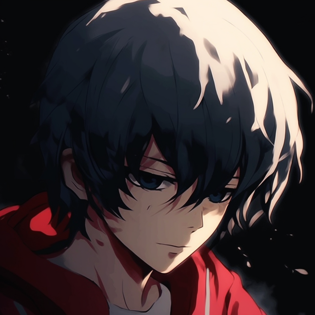 Detailed view of Kaneki's signature ghoul mask, monochrome palette with striking red accents. creative anime pfp gif ideas