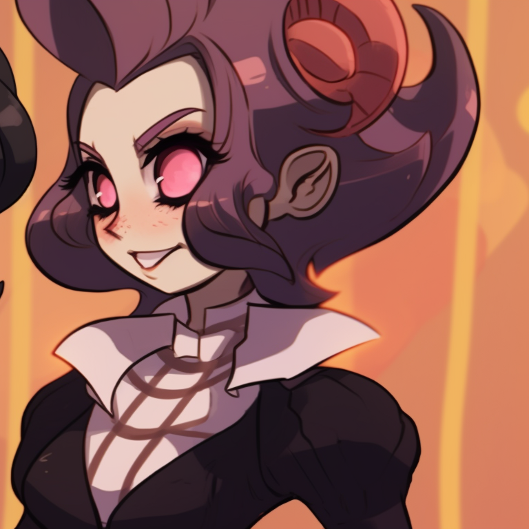 Moxxie and Millie under a moonlit sky, nuzzling each other, soft tones with romantic mood. design ideas for moxxie and millie pfp pfp for discord.