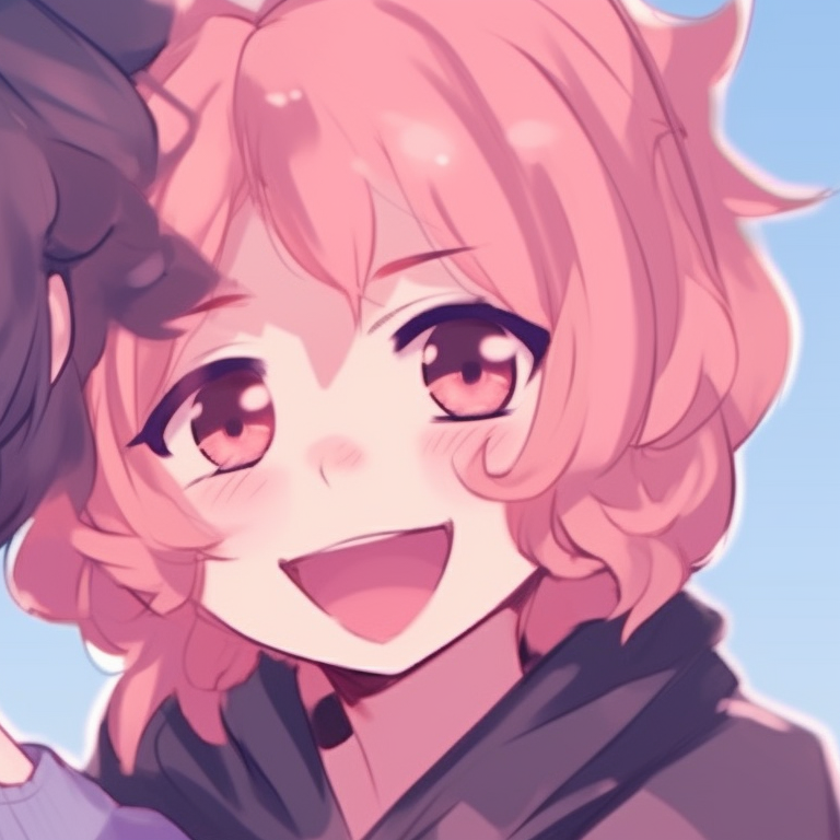 Two characters in a silhouette style rendition, highlighted by a colorful sunset sky, showing their close companionship. anime style pfps for best friend duo pfp for discord.