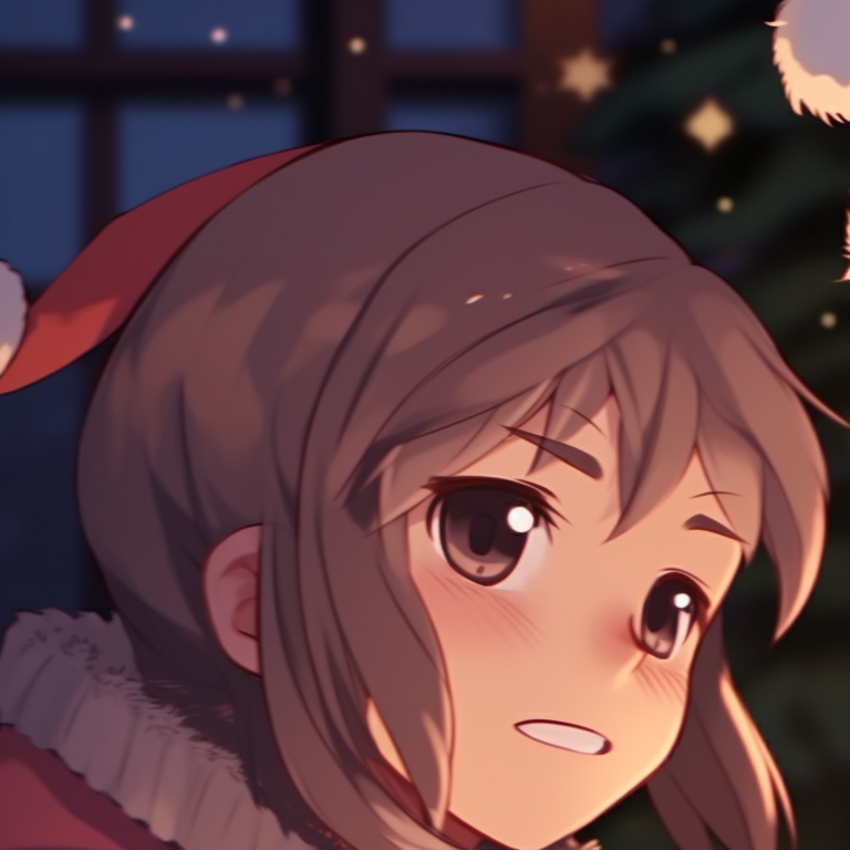 Two characters exchanging gifts beneath a Christmas tree, deep rich colors and detailed holiday scenery. cute designs for matching christmas pfp pfp for discord.