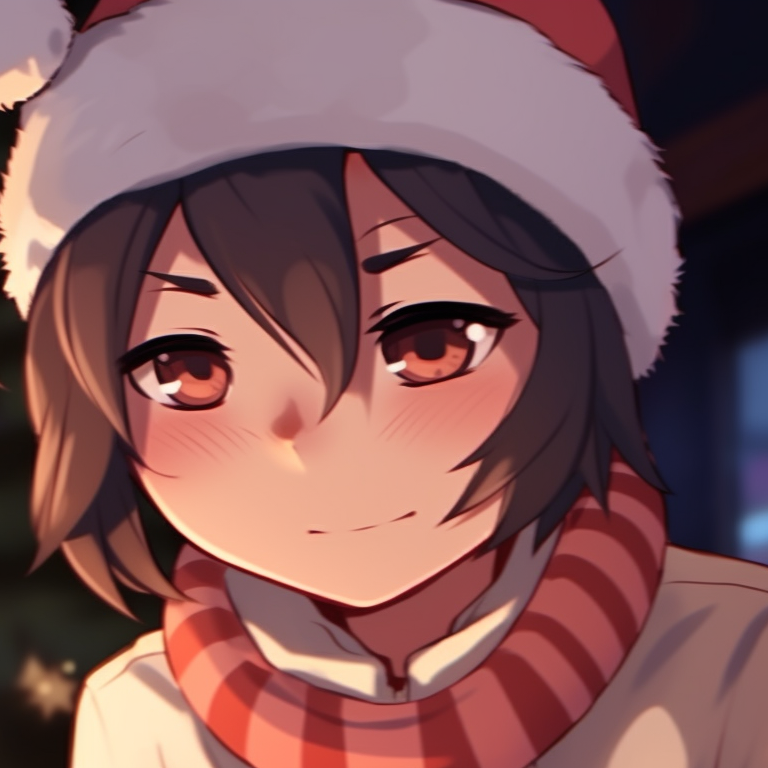 Two characters exchanging gifts beneath a Christmas tree, deep rich colors and detailed holiday scenery. cute designs for matching christmas pfp pfp for discord.
