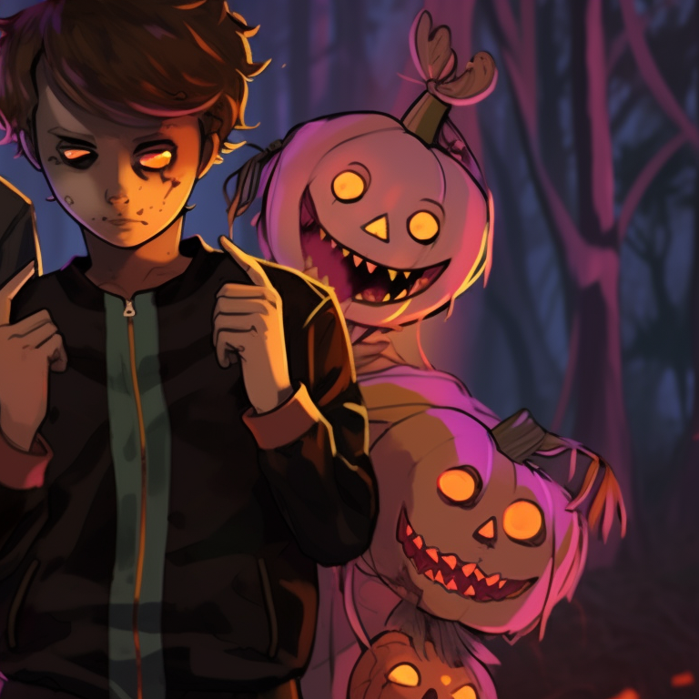 Nancy and Jonathan in matching Halloween costumes, realistic details and muted Halloween color palette. stranger things matching pfp featuring halloween theme concept pfp for discord.