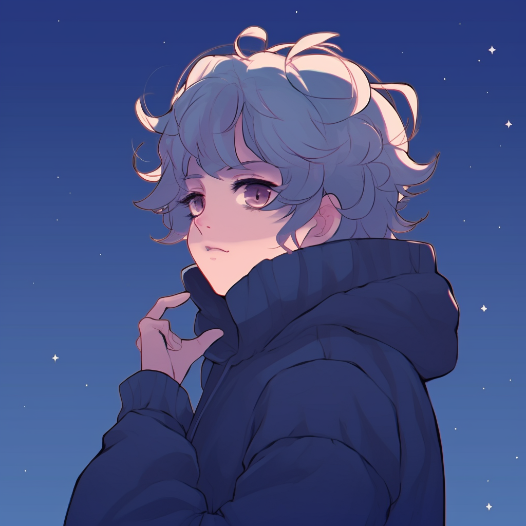 A chill anime character in cool blue hues, soft gradients and gentle linework. modern chill anime pfp