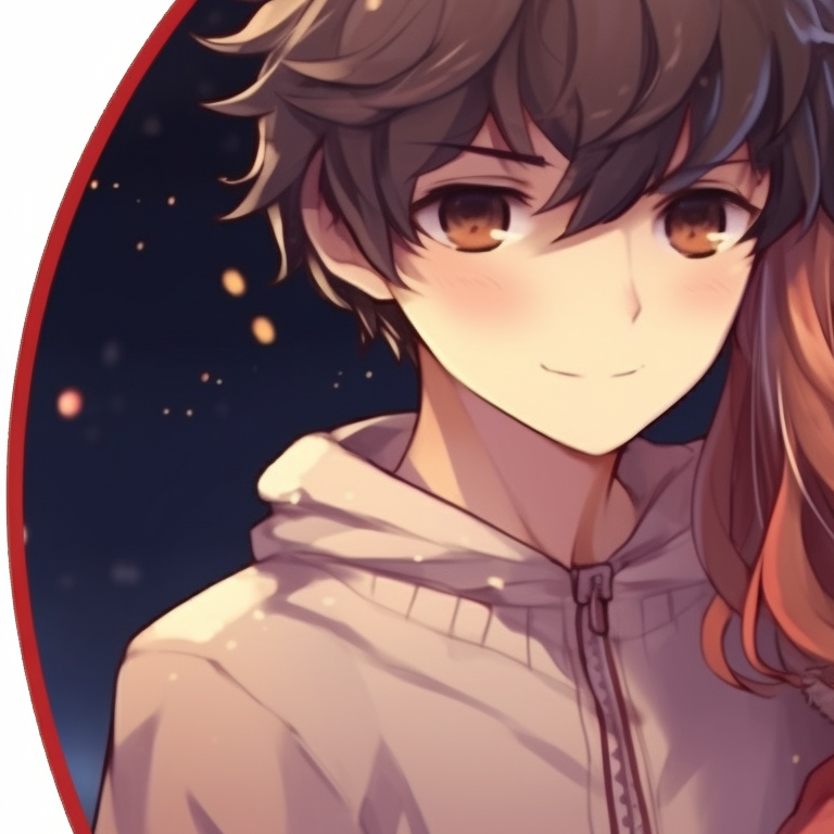 Two anime characters in Christmas sweaters, warm colors and clear details, standing by a Christmas tree. stunning matching christmas cartoon pfp collections pfp for discord.