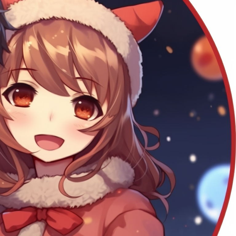 Two anime characters in Christmas sweaters, warm colors and clear details, standing by a Christmas tree. stunning matching christmas cartoon pfp collections pfp for discord.