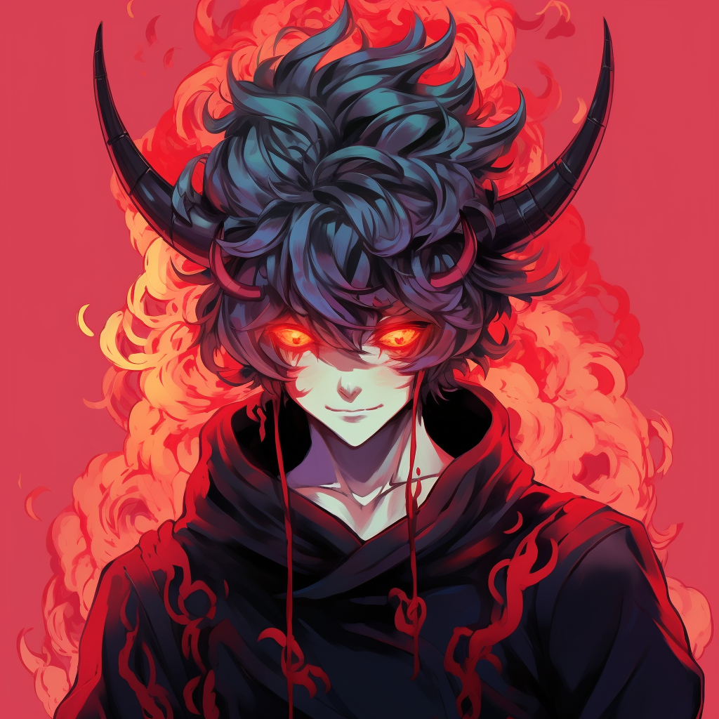 Profile image of a mystic anime demon, highlighted with radiant colors and sharp lines. radiant anime demon pfp pfp for discord.