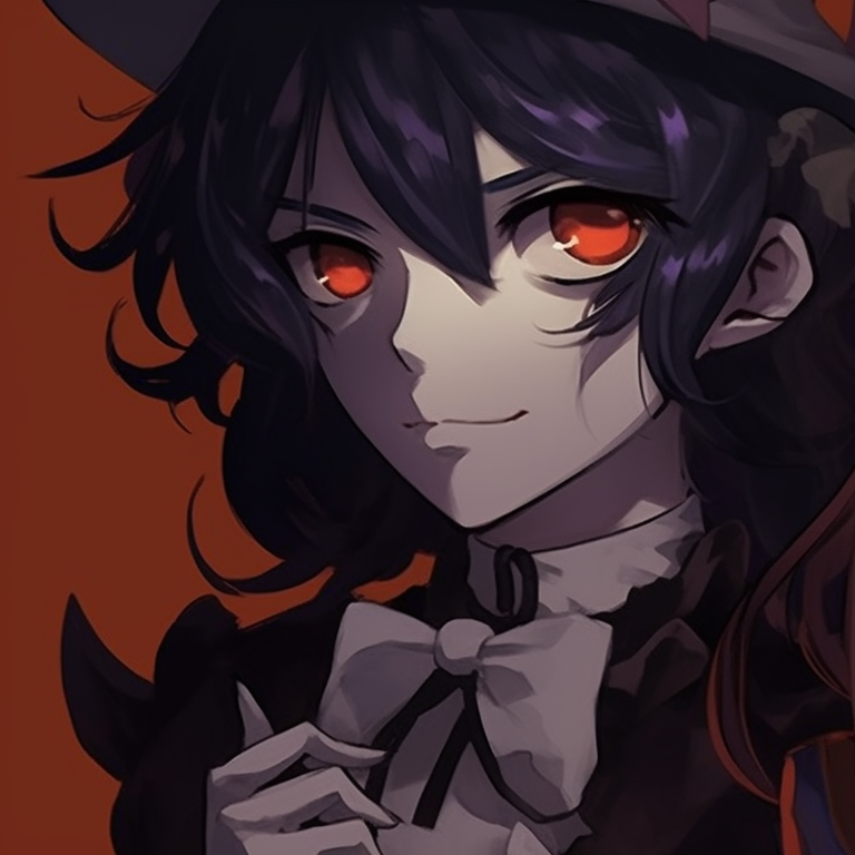 Two characters in haunting costumes, sinister expressions, and detailed shading. iconic movie character matching meme pfp halloween theme pfp for discord.