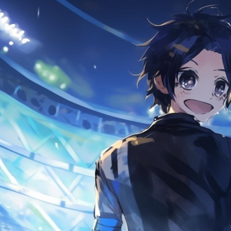 Soccer match in full swing, two characters going head to head, strong lines and active pose. blue lock matching pfp - nagi seishiro pfp for discord.