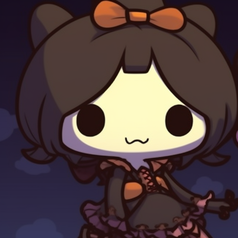 Two Hello Kitty characters with Halloween attire, dark and moody colors. hallo-kitty matching profile pics pfp for discord.