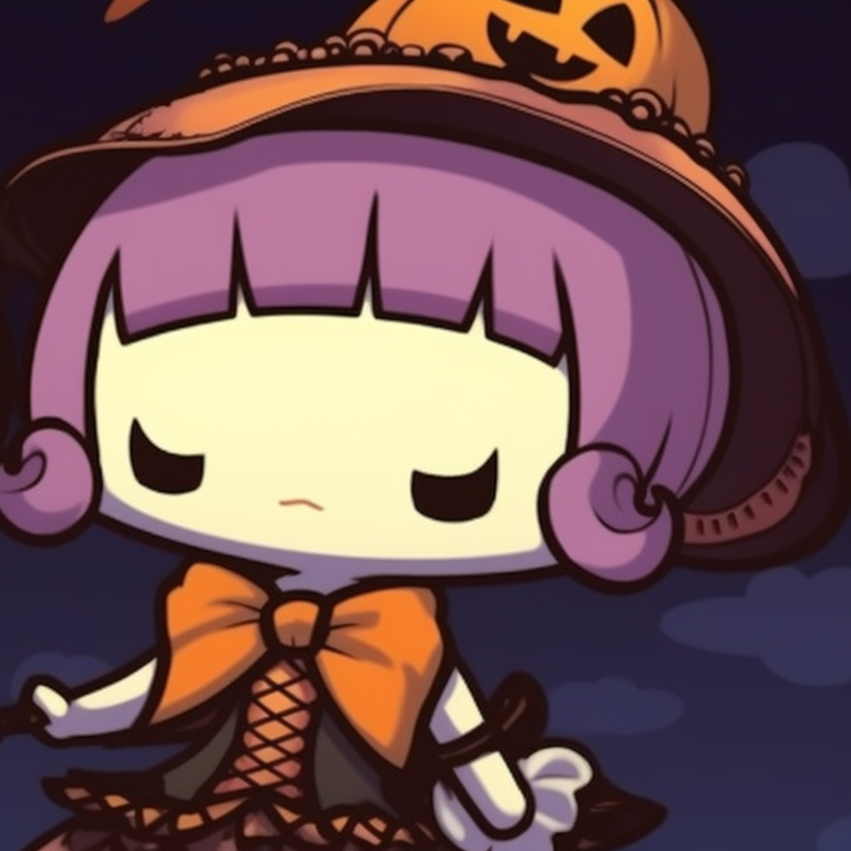 Two Hello Kitty characters with Halloween attire, dark and moody colors. hallo-kitty matching profile pics pfp for discord.