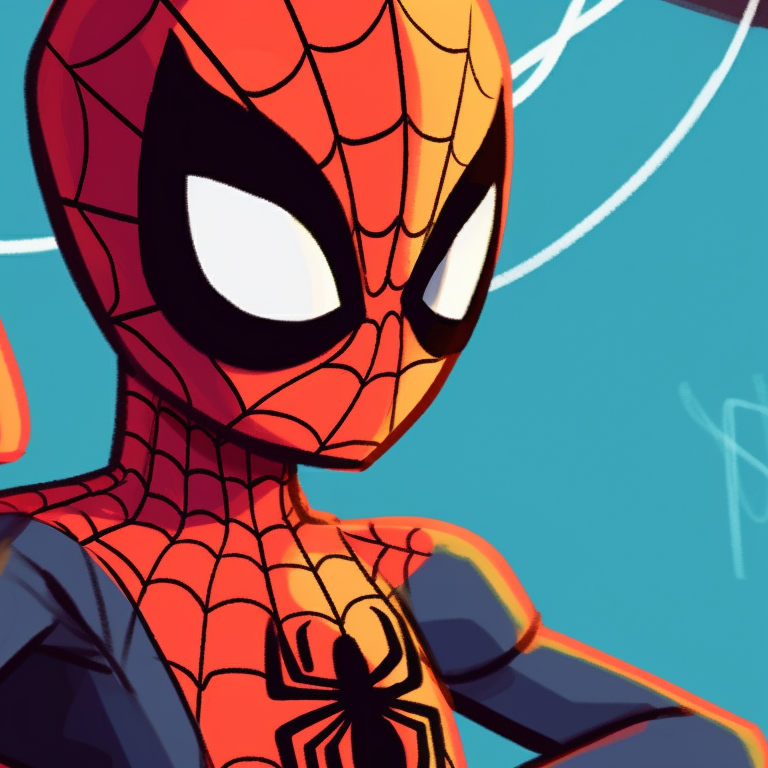 Two young characters, dressed in spider-man inspired outfits, contrasting colors and playful poses. spider man matching pfp for kids pfp for discord.