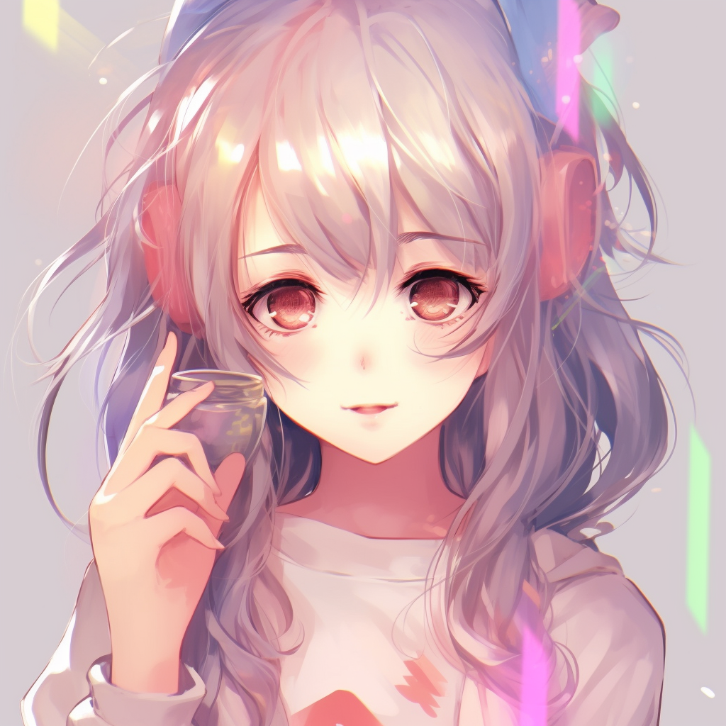 Anime character surrounded by an array of colors, known for its vibrant shades and unique art style. multicolored cute pfp anime