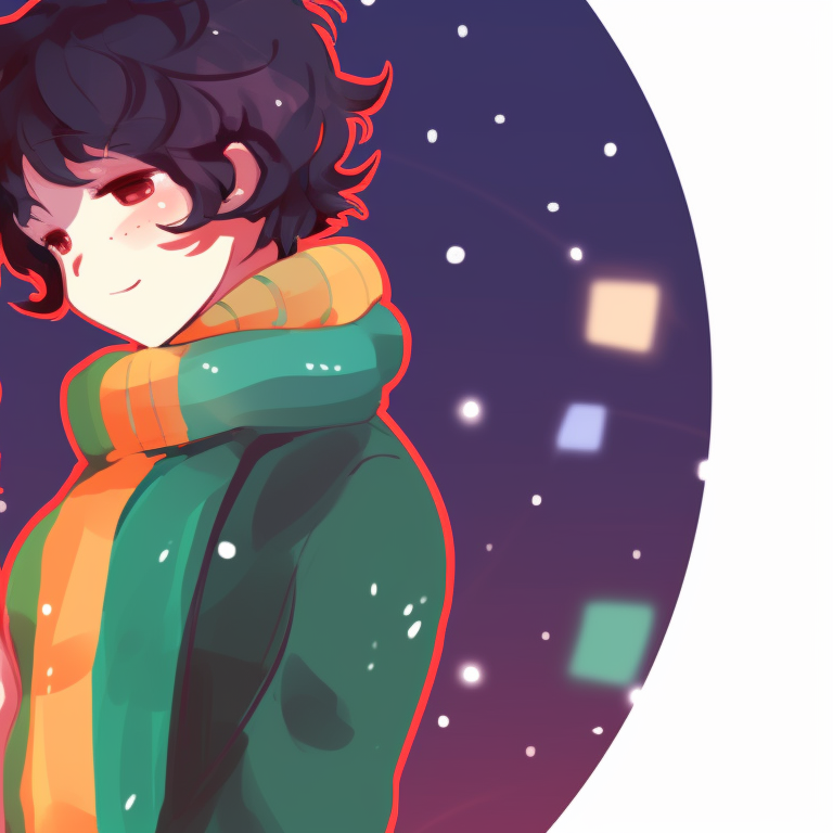 Two characters walking in a snowy park, muted color scheme and afternoon lighting. discord server pfp matching for christmas pfp for discord.