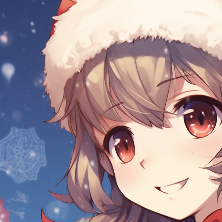 Two characters in matching Santa suits, with detailed holly-berry accents and red and white color palette. lovable matching christmas anime pfp boy and girl pfp for discord.