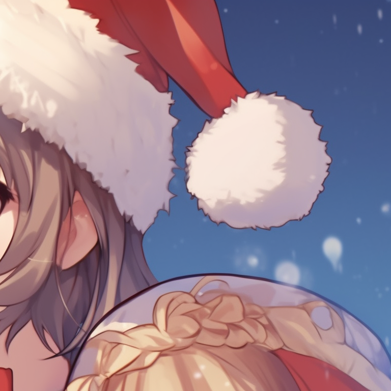 Two characters in matching Santa suits, with detailed holly-berry accents and red and white color palette. lovable matching christmas anime pfp boy and girl pfp for discord.