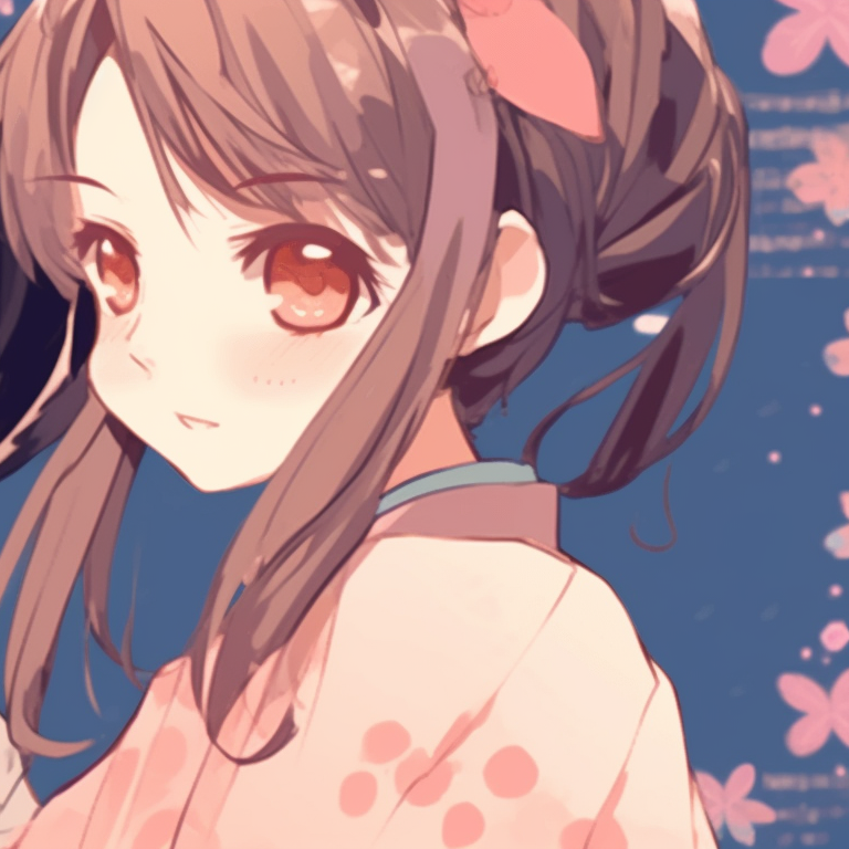 Two characters in traditional kimono, intricate patterns and soft pastel hues. matching pfp gif anime style pfp for discord.