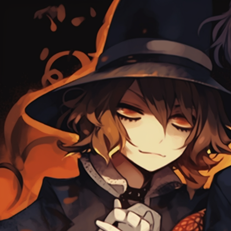 Two characters, Dazai and Chuuya, dressed in Halloween costumes, dark colors and crisp lines. matching pfp dazai chuuya halloween theme pfp for discord.