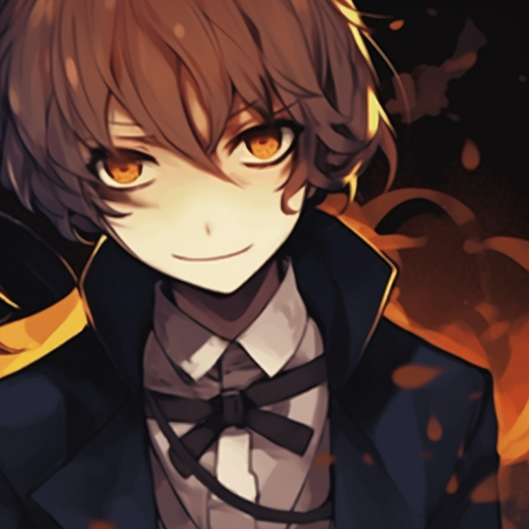 Two characters, Dazai and Chuuya, dressed in Halloween costumes, dark colors and crisp lines. matching pfp dazai chuuya halloween theme pfp for discord.