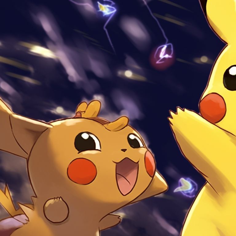 Two Pikachu characters, vibrant yellow color and excitement in their expressions. pokemon matching pfp for everyone pfp for discord.
