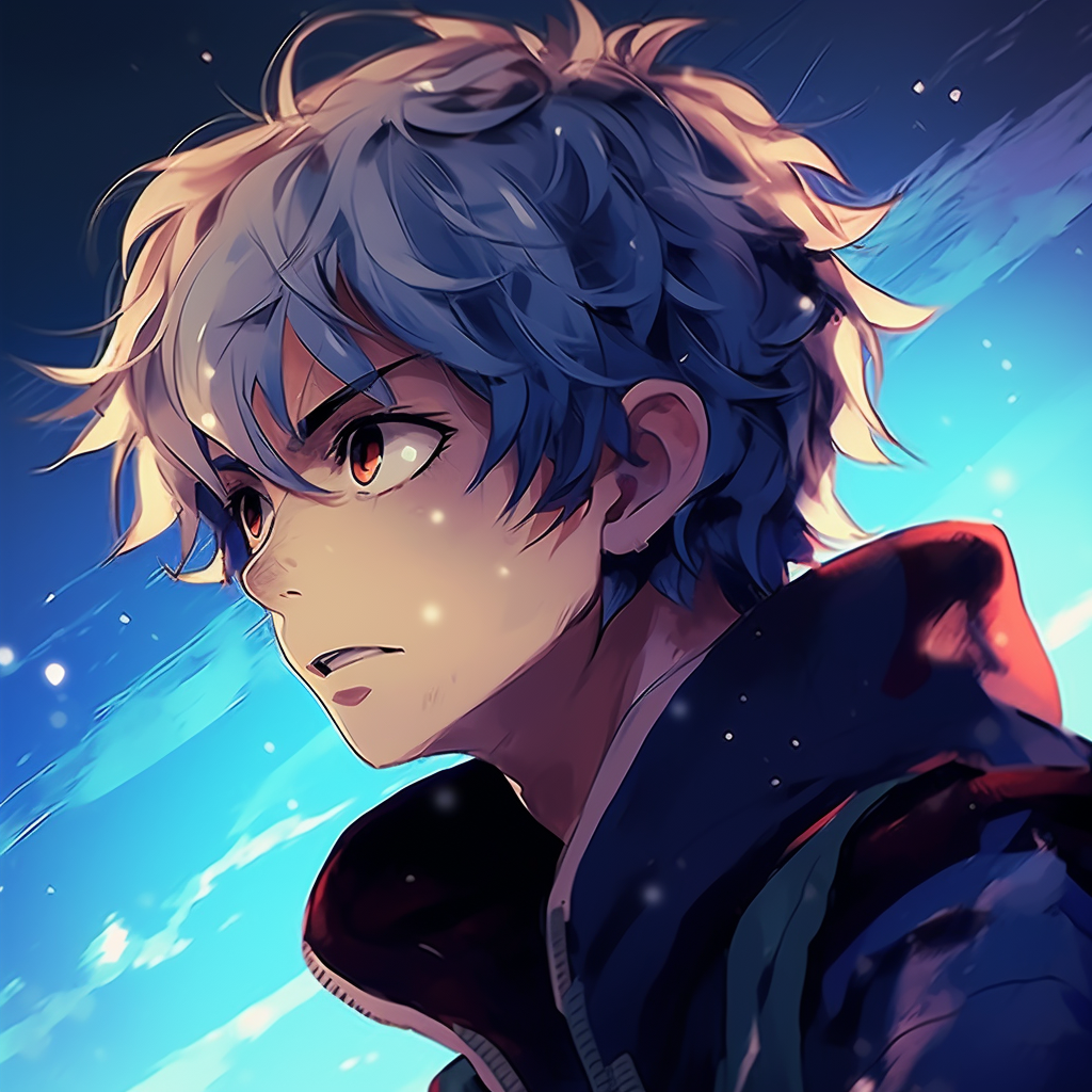 High definition profile shot of an anime boy, clean linework and deep hues. anime boy pfp in high quality