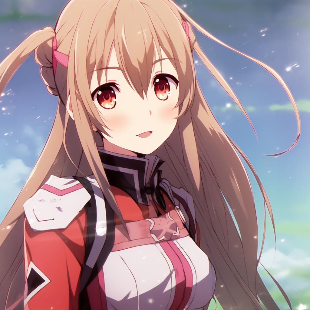 Close-up of Asuna Yuuki, detailed facial features and bright colors. popular female anime pfp pfp for discord.