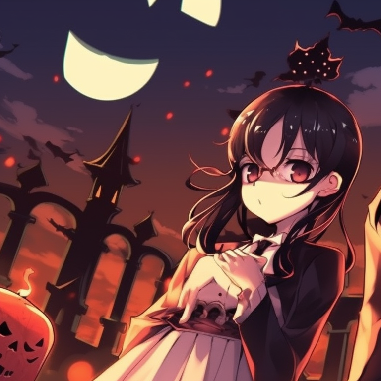 A close-up of two characters smirking mischievously, revealing vampire teeth. anime halloween pfp ideas pfp for discord.