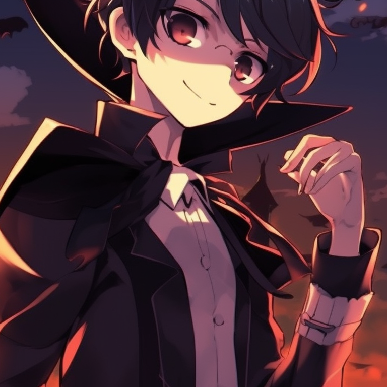 A close-up of two characters smirking mischievously, revealing vampire teeth. anime halloween pfp ideas pfp for discord.