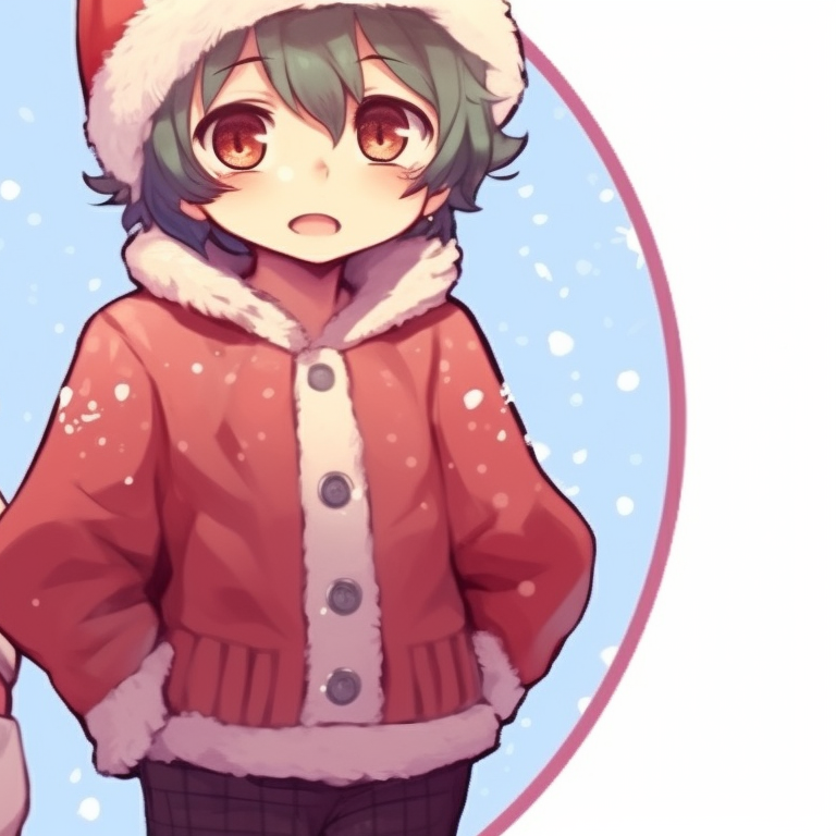 Two characters against a snowy backdrop, soft colors and longing looks shared between them. ideal christmas pfp matching themes for school pfp for discord.