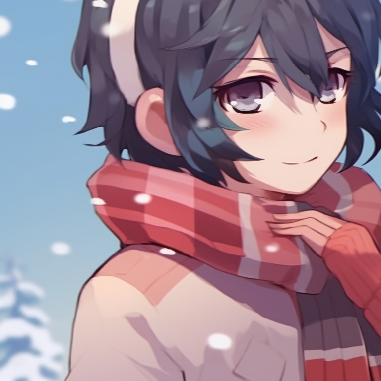 Two characters, in candy cane striped outfits, beaming towards each other with sparkles all around; high contrasts and dreamy palette. matching cute christmas pfp for festive couples pfp for discord.