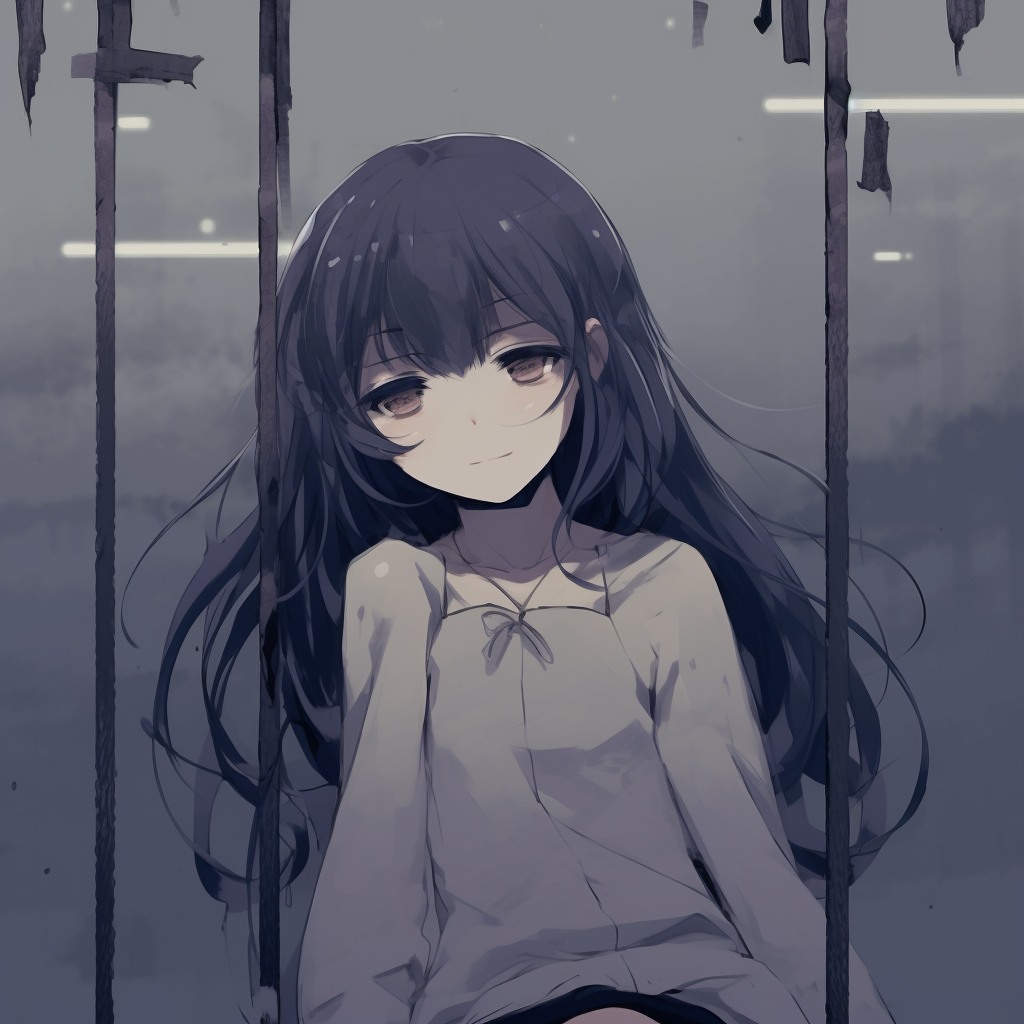 Sad anime girl sitting alone on an empty swing, emphasis on loneliness and detailed shading. hd depressed anime girl pfp pfp for discord.