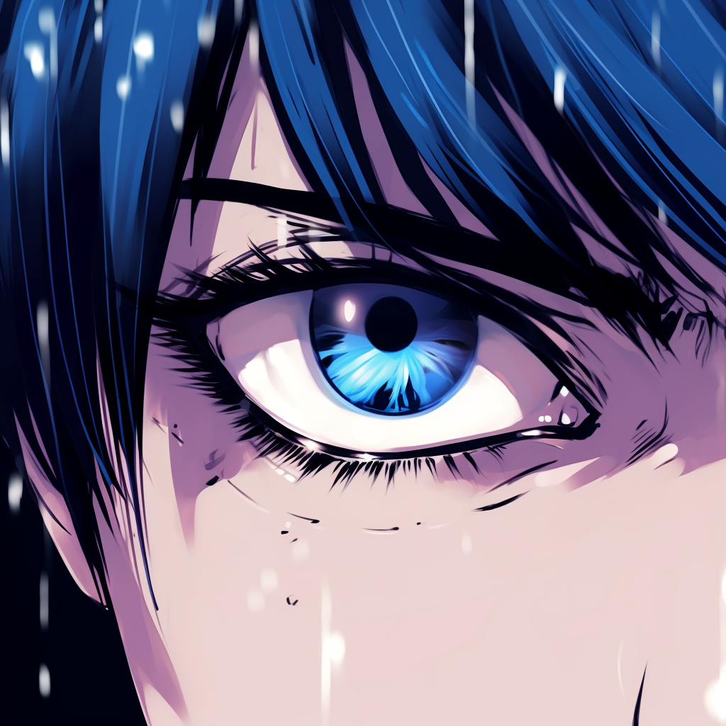 A pictorial of aqua anime eyes in a moonlit setting, the blue shades blending seamlessly with delicate lines. anime eyes pfp aesthetics