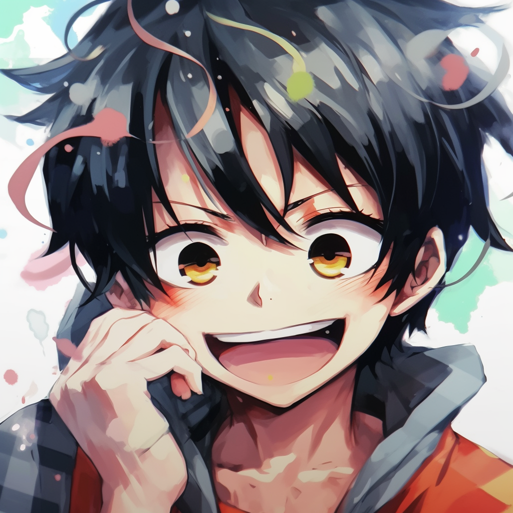 Luffy laughing, showcasing his infectious personality and cheerful colors. classic anime male pfp pfp for discord.