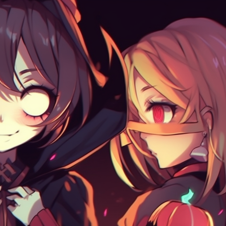 Three characters under a full moon, their monster costumes detailed and menacing. halloween pfp trio pfp for discord.