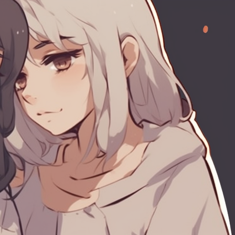 Two characters hugging, light color palette with detailed expression. matching pfp ideas for best friends pfp for discord.