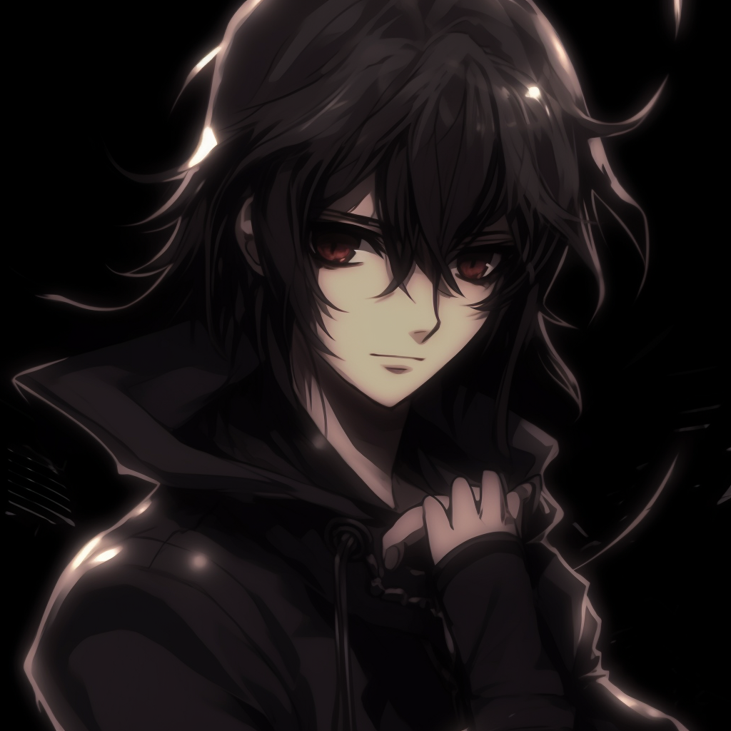 Profile picture depicting a male antagonist from Y2K anime, dark tones and complex character design. male y2k pfp