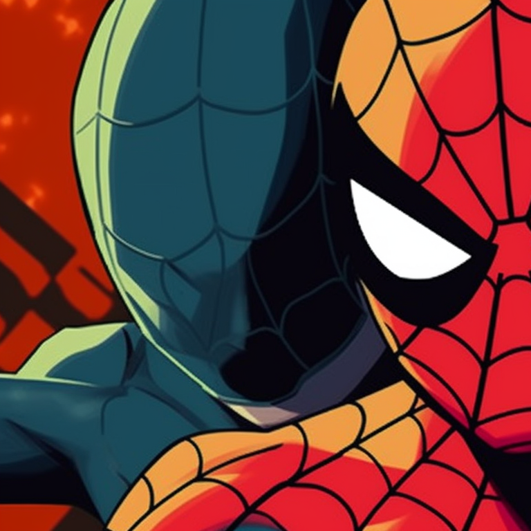 Spiderman trio at dusk, contrasting colors and high contrast shading. spiderman trio matching pfp pfp for discord.