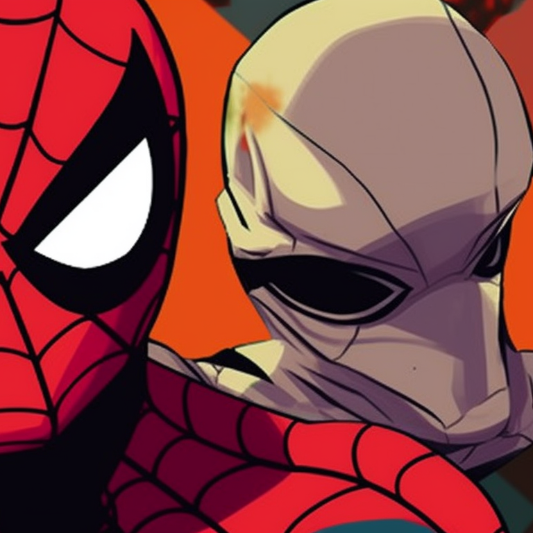 Spiderman trio at dusk, contrasting colors and high contrast shading. spiderman trio matching pfp pfp for discord.