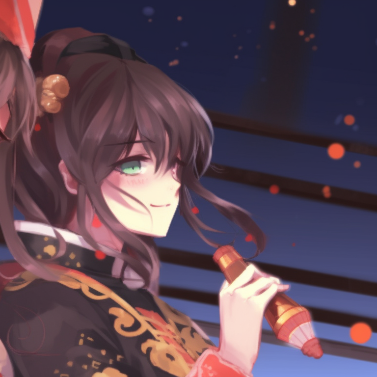 Close-up of two characters, intense expressions and detailed outfits, embracing under a mistletoe. unique matching hu tao christmas pfp pfp for discord.