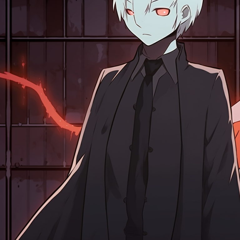 Two characters dressed as ghost and guardian, gradient hues and gothic style, standing side-by-side. explore spy x family halloween themed matching pfp pfp for discord.