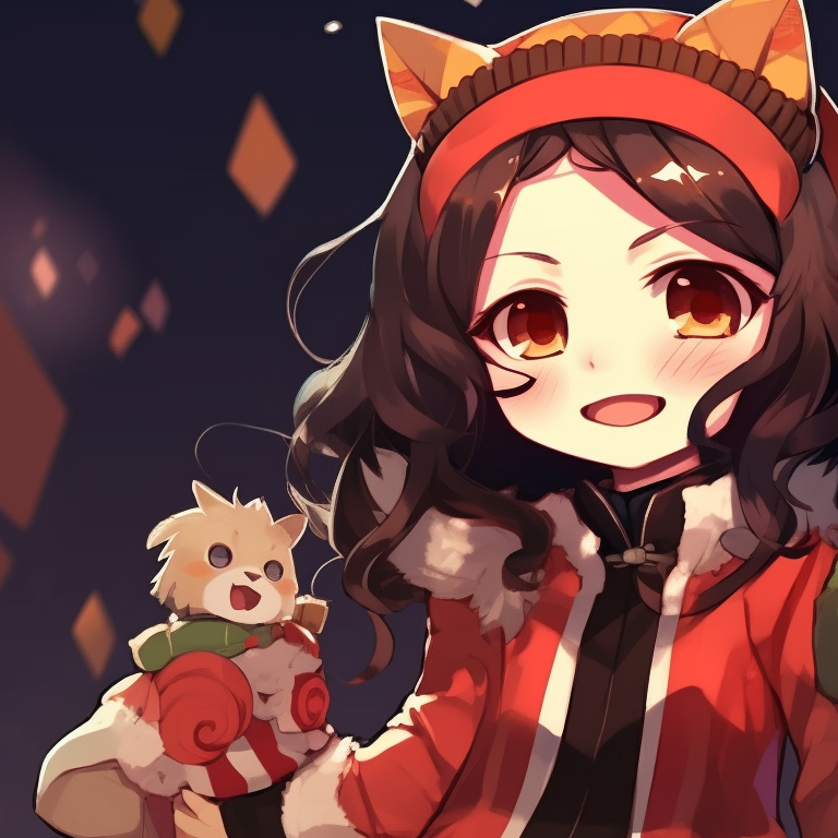 Two Demon Slayer characters in harmony, snowy backdrop, warm Christmas colors. matching christmas demon slayer pfp outfits pfp for discord.