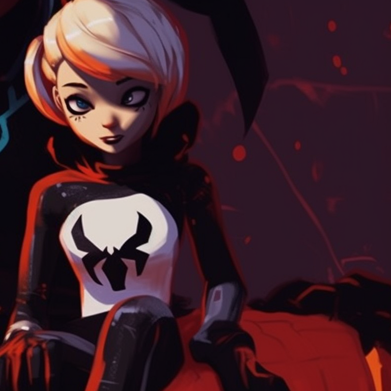 Gwen and Miles against a starlit Halloween night, with brooding colors and subtle lighting. gwen and miles halloween theme matching wallpapers pfp for discord.