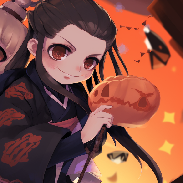 Profiles of Zenitsu and Nezuko, dark colors and mysterious aura. zenitsu and nezuko halloween artwork pfp for discord.