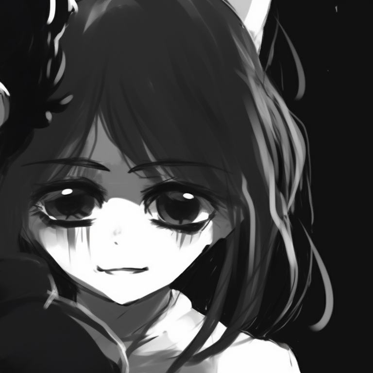 Back to back characters, reflection evident in their mirrored expressions. black and white matching pfp for couple pfp for discord.