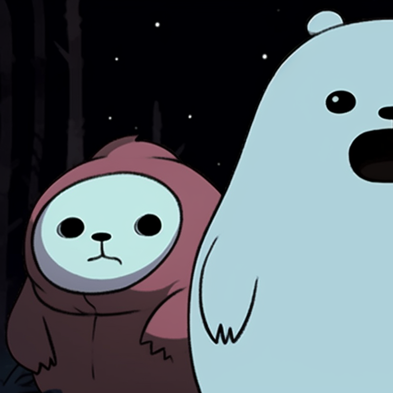 Ice Bear in a wizard costume offering sweets, soft lighting and earthy tones. cute we bare bears matching halloween pfp ideas pfp for discord.