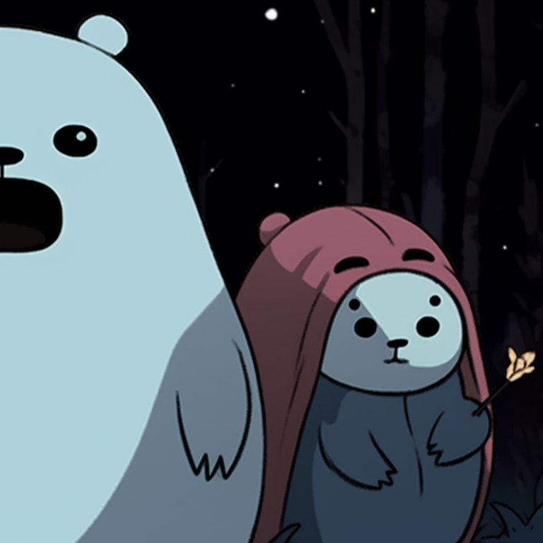 Ice Bear in a wizard costume offering sweets, soft lighting and earthy tones. cute we bare bears matching halloween pfp ideas pfp for discord.