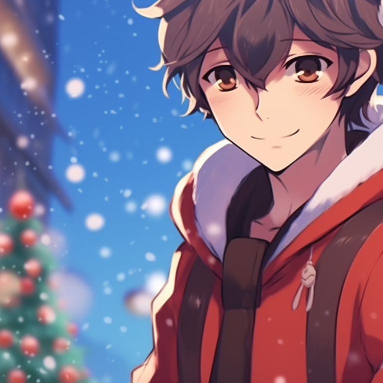 Two characters bundled up, under a dim night sky lit up by Christmas lights, sharing a comfortable silence and warm mugs. clever matching christmas cartoon pfp ideas pfp for discord.