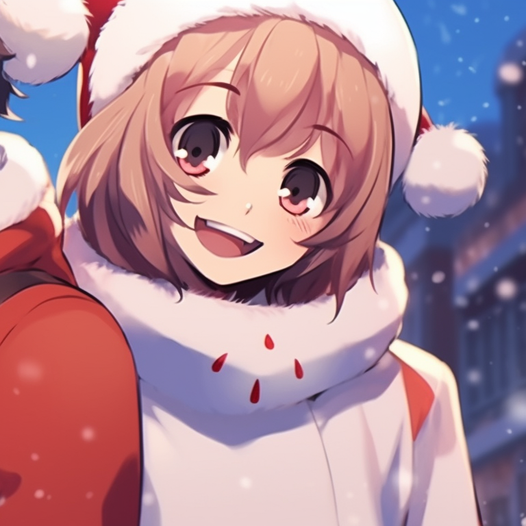 Two characters bundled up, under a dim night sky lit up by Christmas lights, sharing a comfortable silence and warm mugs. clever matching christmas cartoon pfp ideas pfp for discord.